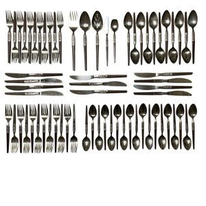 MCM INTERPUR Bar Harbor Stainless Steel Faux Wood Scroll Japan Flatware 68 PCS